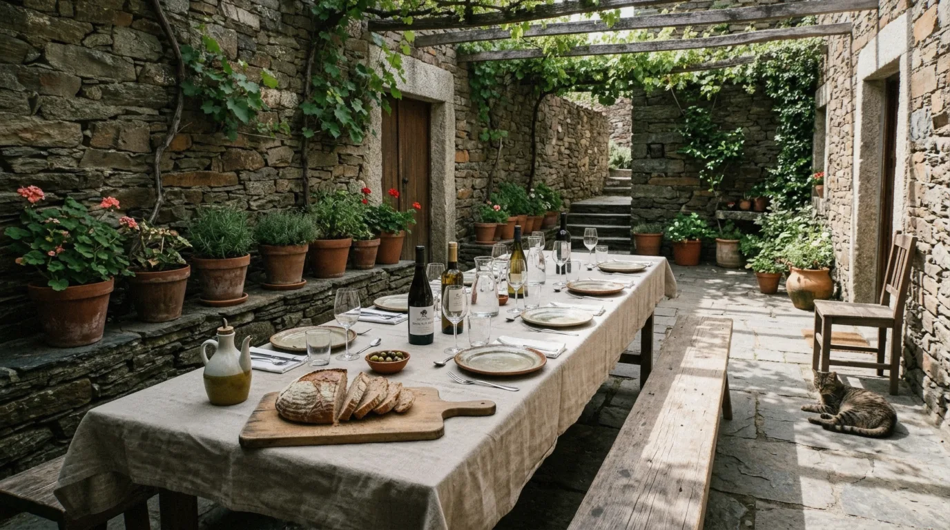 Quinta courtyard set for lunch on a Douro Valley small group wine tour