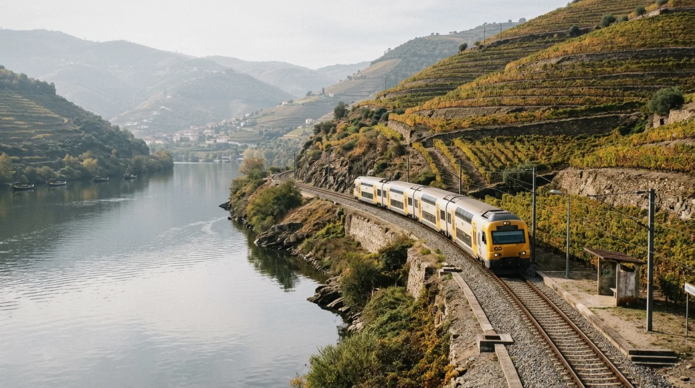 Riverside train along the Douro used on the return leg of the Regua wine tour